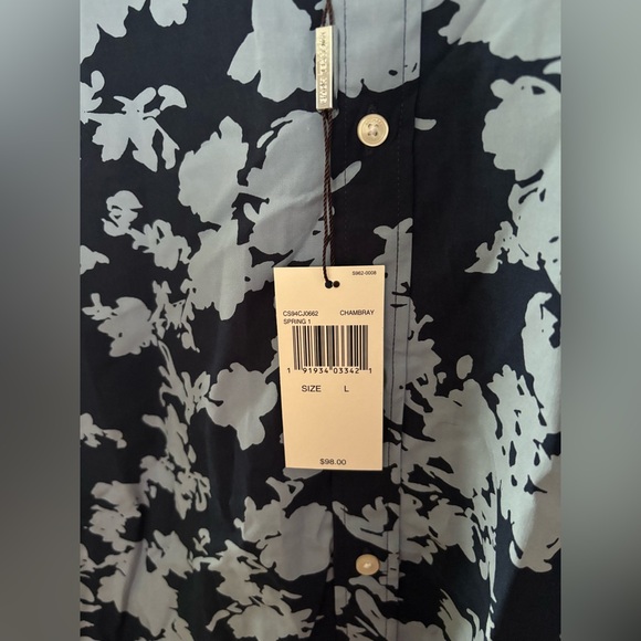 Michael Kors Navy and Light Blue Men’s Floral Long Sleeve Shirt Size: Large, NWT - Picture 4 of 4
